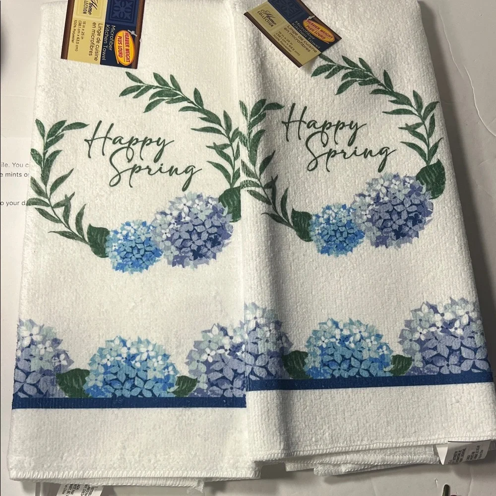 Floral White and Blue Hand Towels